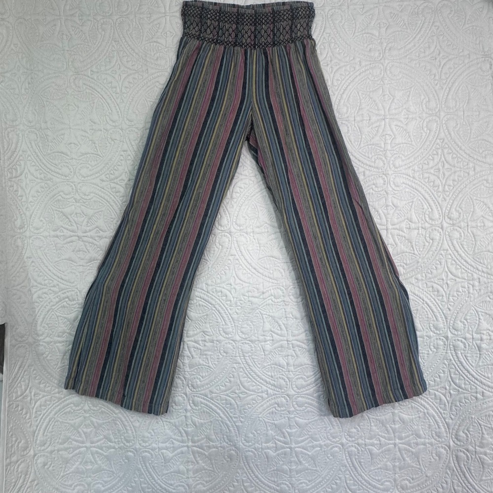 Rocks‎ & Indigo Women Multicolor Striped Smocked Waist Wide Leg Pants Size M